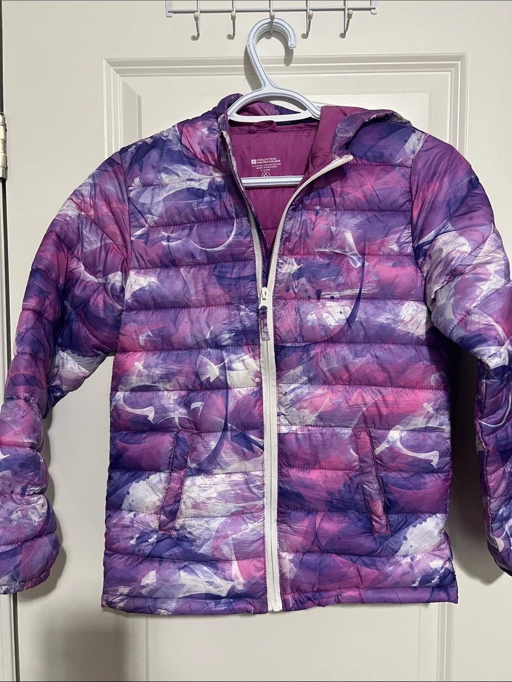 Girls' Hooded Quilted Puffer Jacket in Purple & Pink